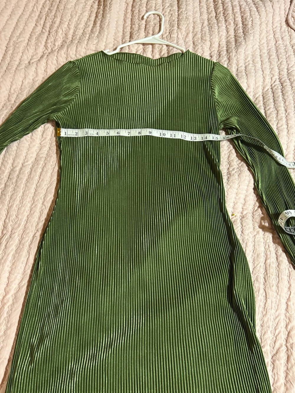 SHEIN Olive Green Long Sleeve Ribbed Midi Dress